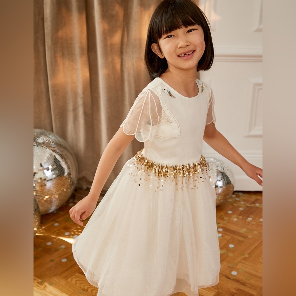 NWT Mini Boden swan tulle dress 9-10